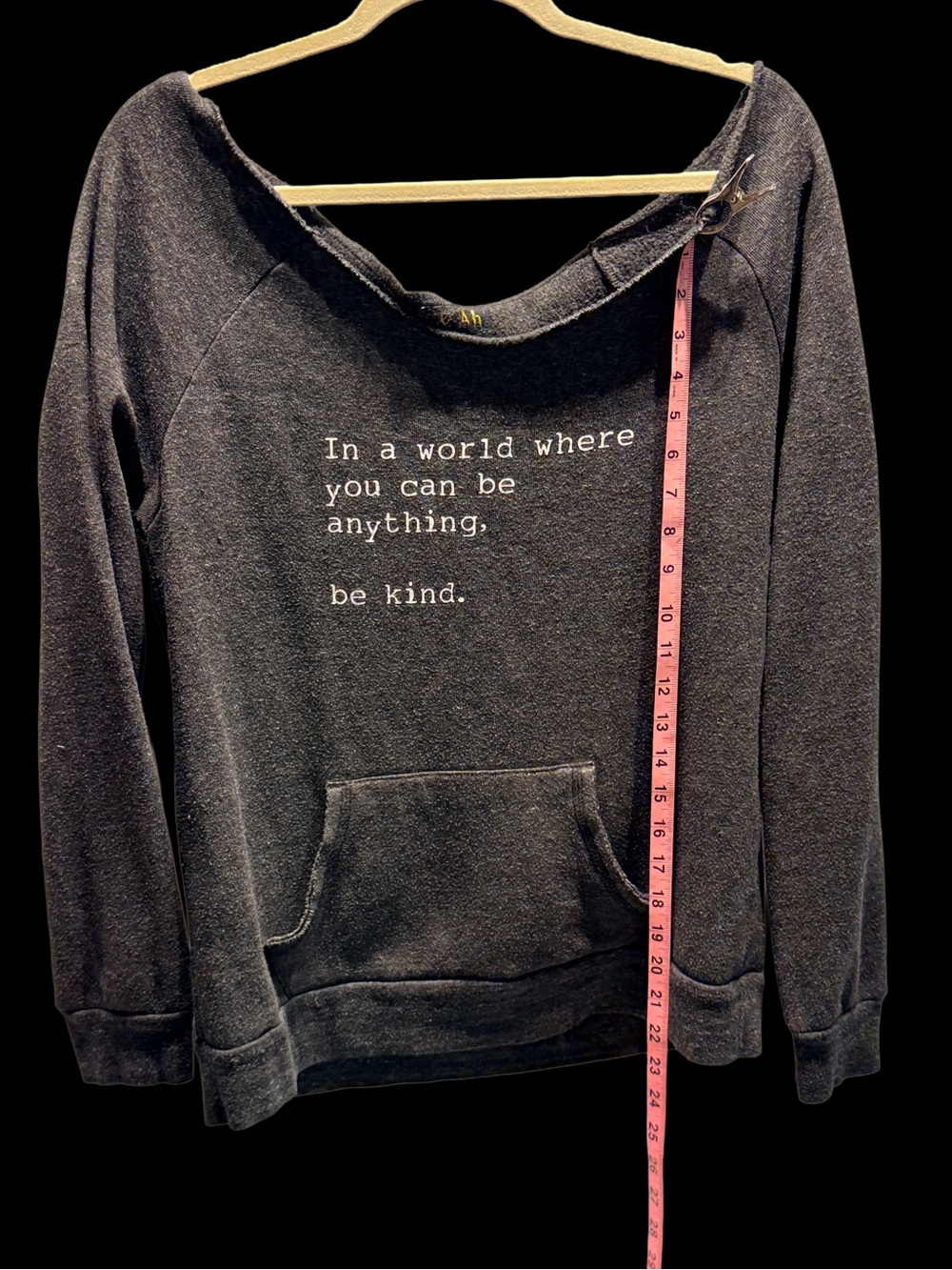 Om & Ah London Be Kind Charcoal Slouchy Sweatshirt Kangaroo Pocket Large - Picture 2 of 4